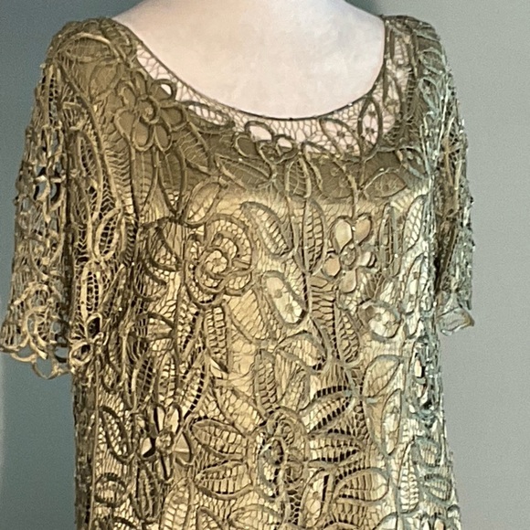 Silken Poetry Sage Green XL 2 Piece Mother of the Bride Dress Crocheted Beaded - Picture 6 of 16